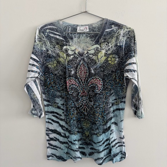 Lis Rhinestone Graphic Top Tiger Stripe V · Emma G — photo 1 of 1